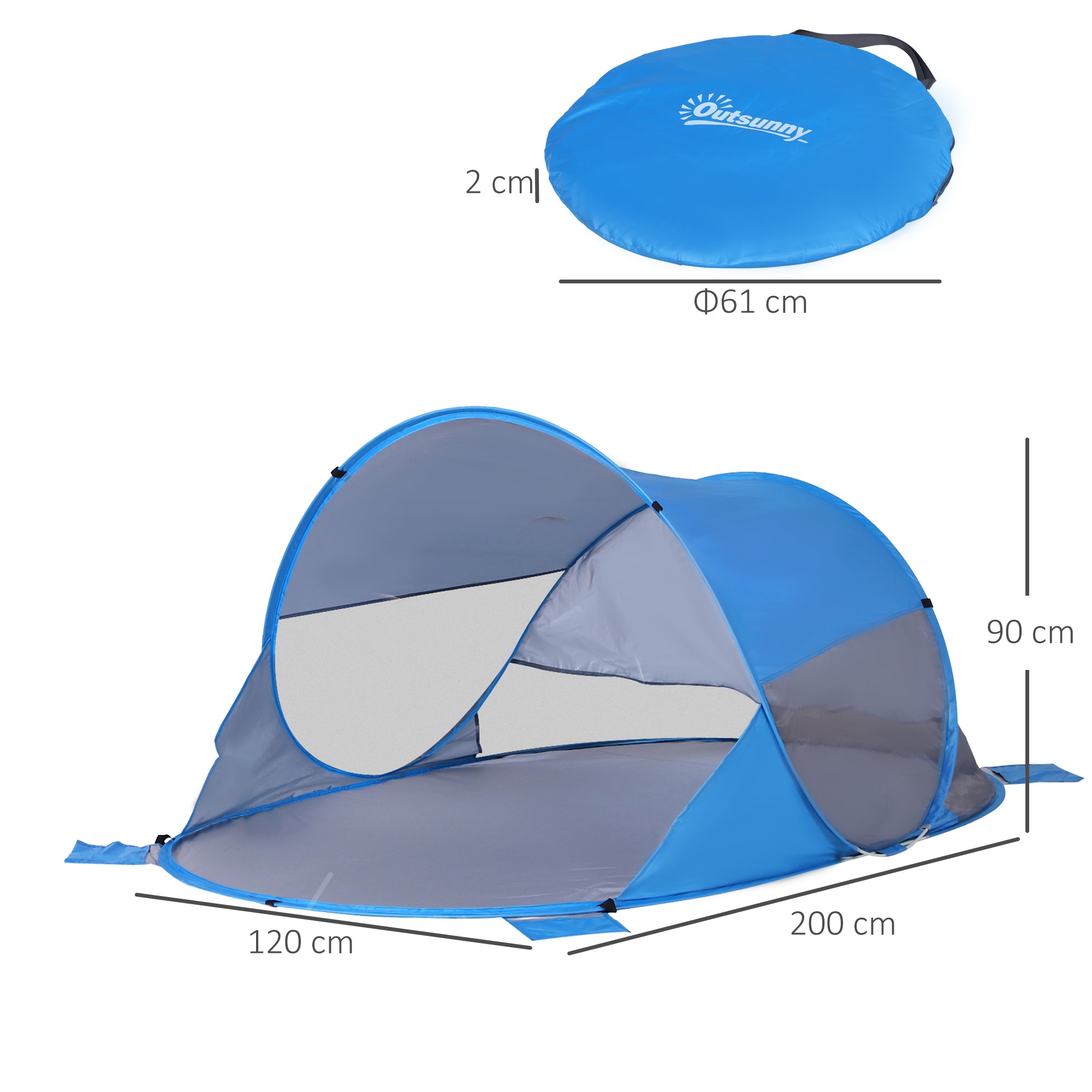 Kozy Fibreglass Frame 2 Person Pop-Up Lightweight Camping Tent Blue