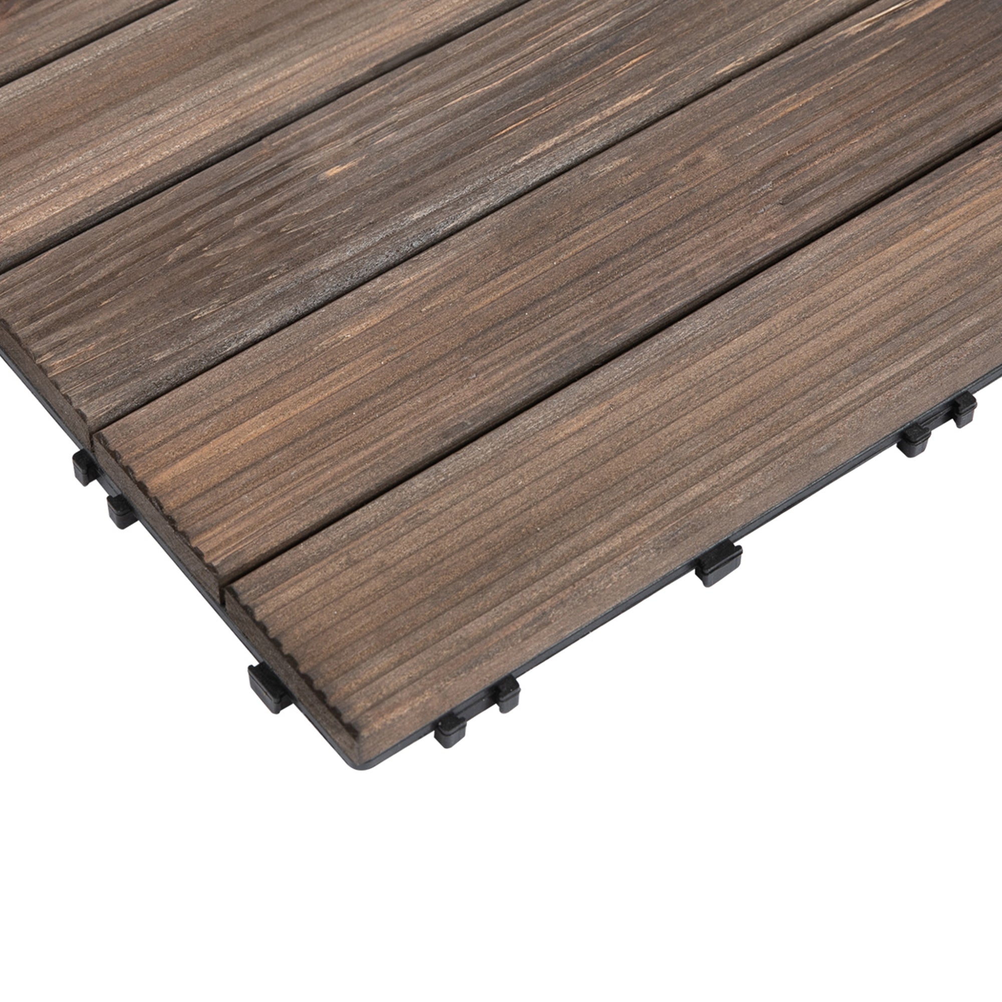 Kozy 27 Pcs Solid Wood Interlocking Decking Tiles For Patio, Balcony, Roof Terrace, Hot Tub, Black, (30 x 30 cm Per Piece)