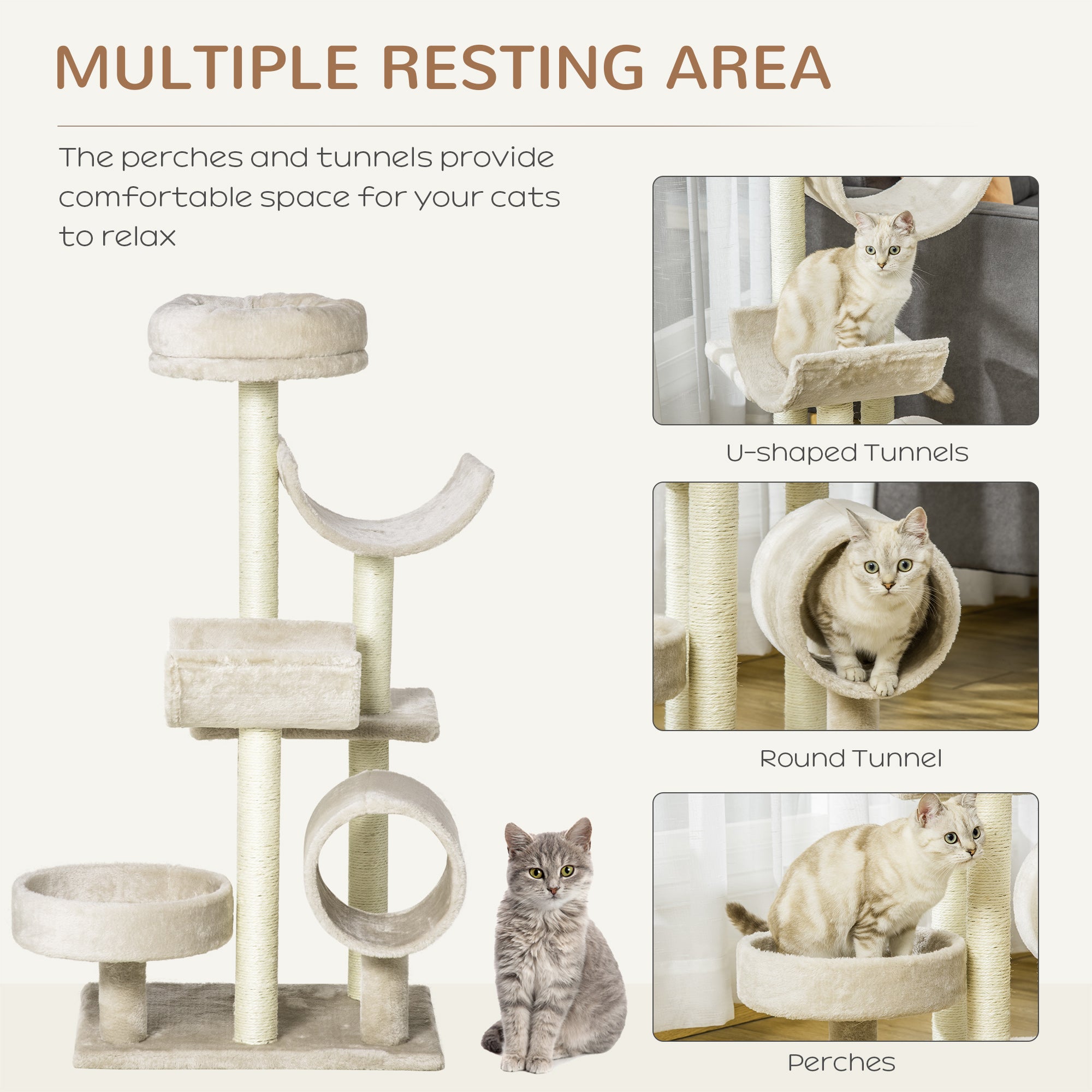 PawHut Cat Tree, Plush, 50Lx40Wx105H cm