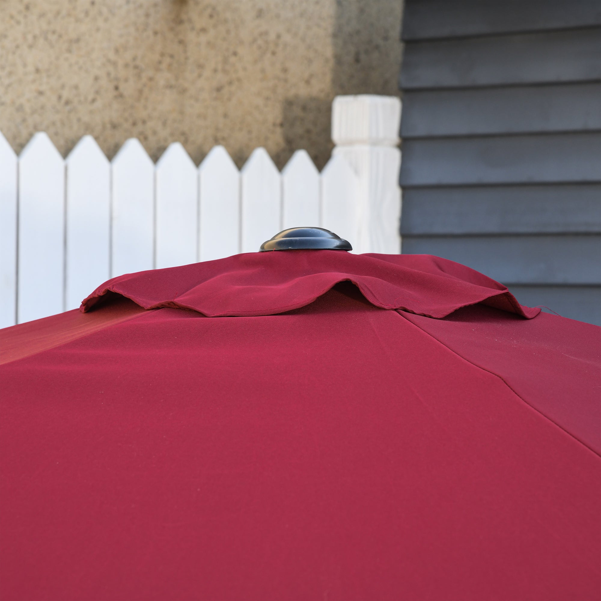 Outsunny 9ft Aluminium Patio Umbrella Sun Shade with Wine Red Canopy, Outdoor Market Caf茅 Yard Gazebo Cover