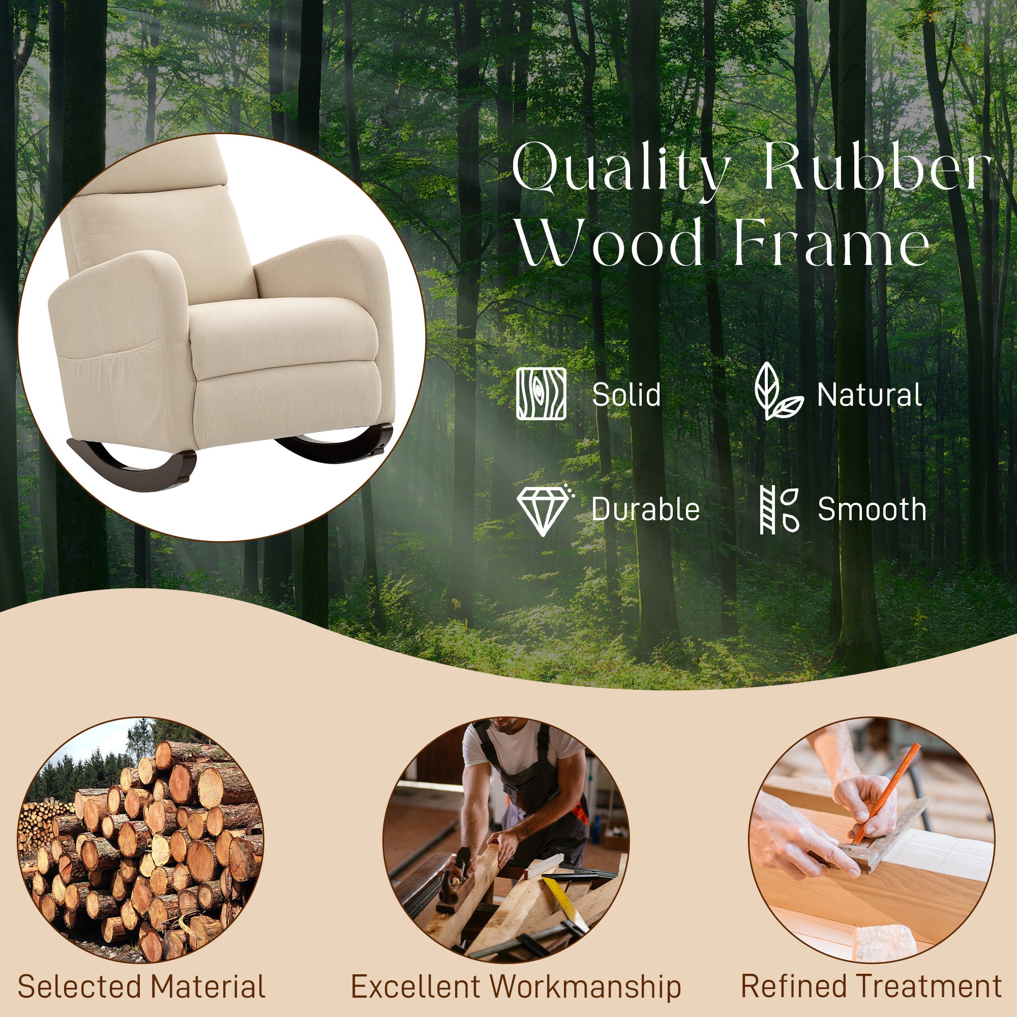 Kozy - Corduroy Rocking Armchair - Beige