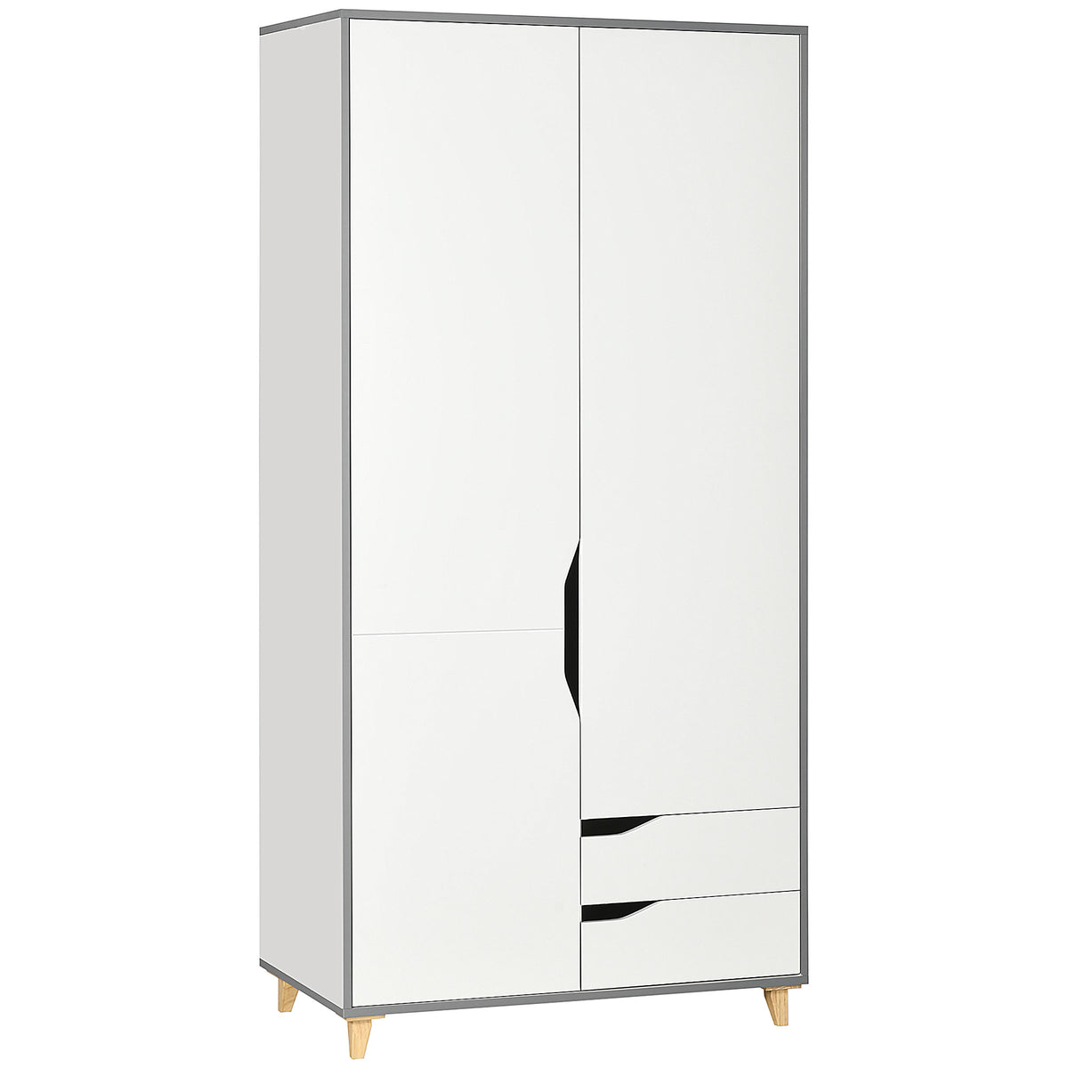 Kozy Wardrobe with 2 Doors, 2 Drawers, Hanging Rail, Shelves for Bedroom Clothes Storage Organiser, 89x50x185cm, White