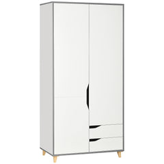 Kozy Wardrobe with 2 Doors, 2 Drawers, Hanging Rail, Shelves for Bedroom Clothes Storage Organiser, 89x50x185cm, White
