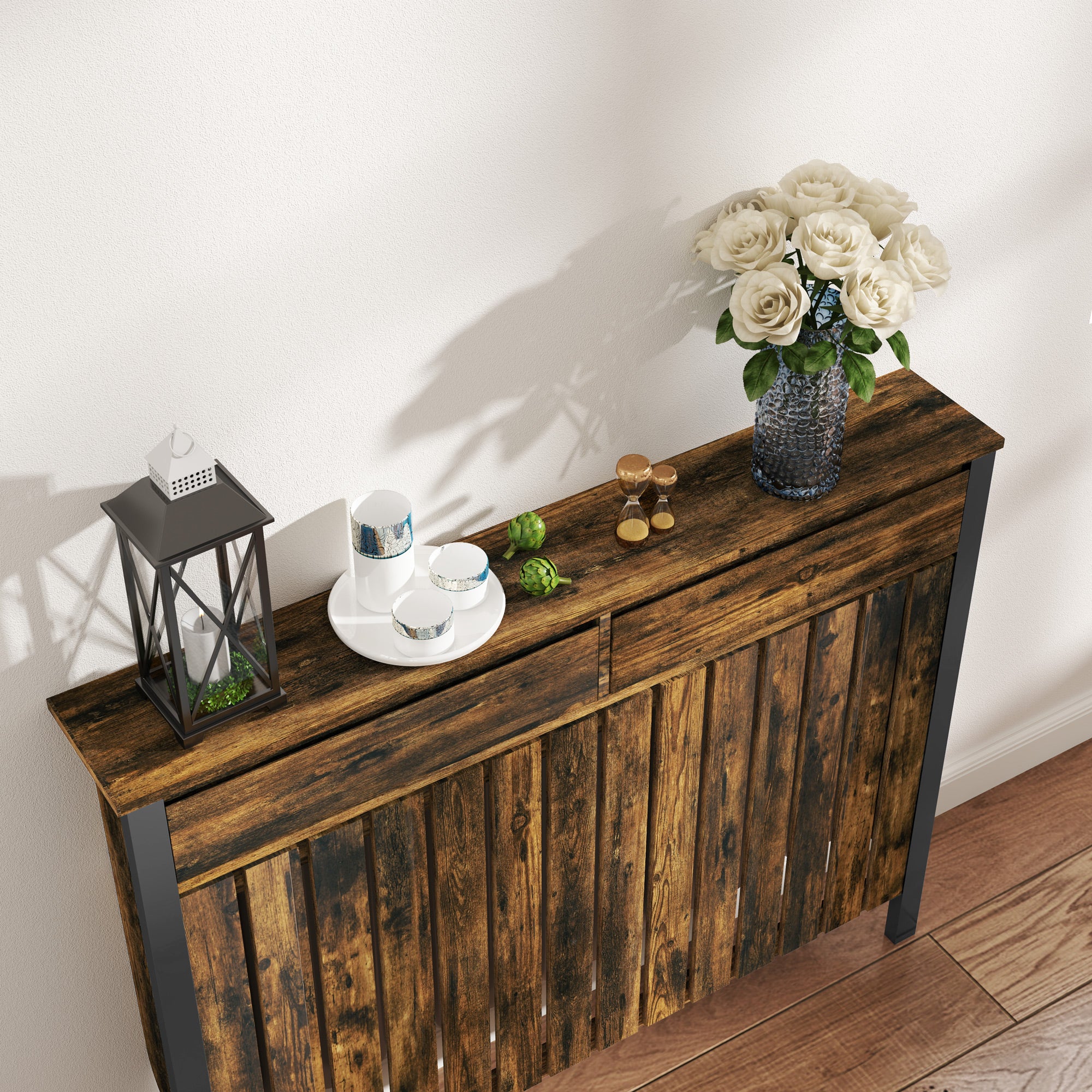 Kozy - 93 x 119cm Rustic-Look Radiator Cover - Brown/Black