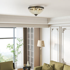 Kozy Crystal Chandelier Ceiling Light with 168 Octagonal Beads, Vintage 2-Light Flush Mount Ceiling Light for Living Room, Bedroom, Hallway, Dining Room, Gold Tone