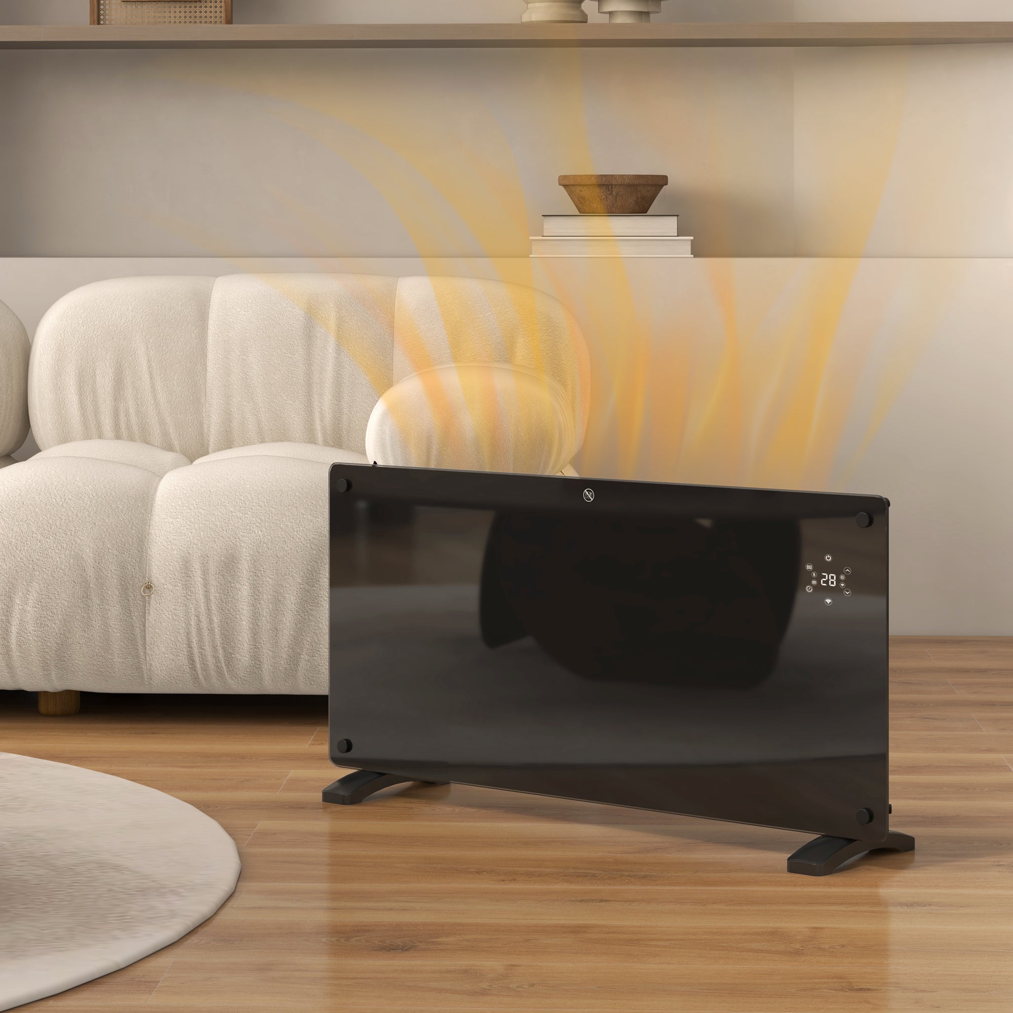 Kozy - Electric Heater Wifi Smart App, 2000W Glass Panel Heater Radiator, Freestanding or Wall Mounted Convector Space Heater with LED Display, 24Hr 7 Day Timer, Adjustable Thermostat, Remote Control