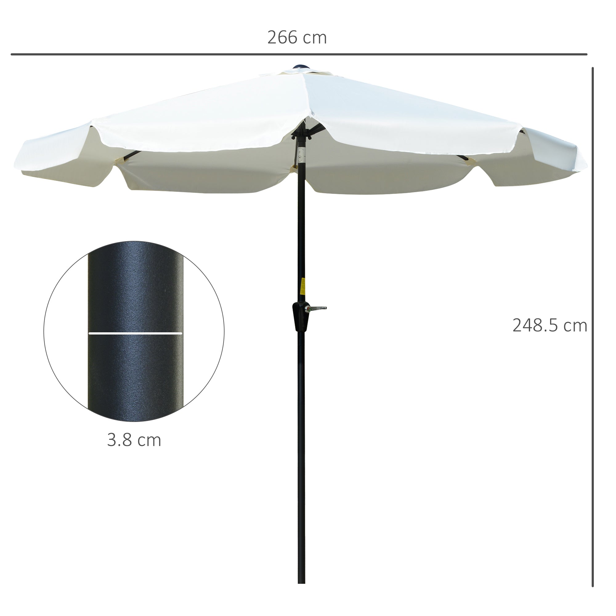 Kozy 2.7m Patio Parasol Garden Umbrellas Outdoor Sun Shade Table Umbrella with Tilt, Crank, 8 Ribs, Ruffles, White
