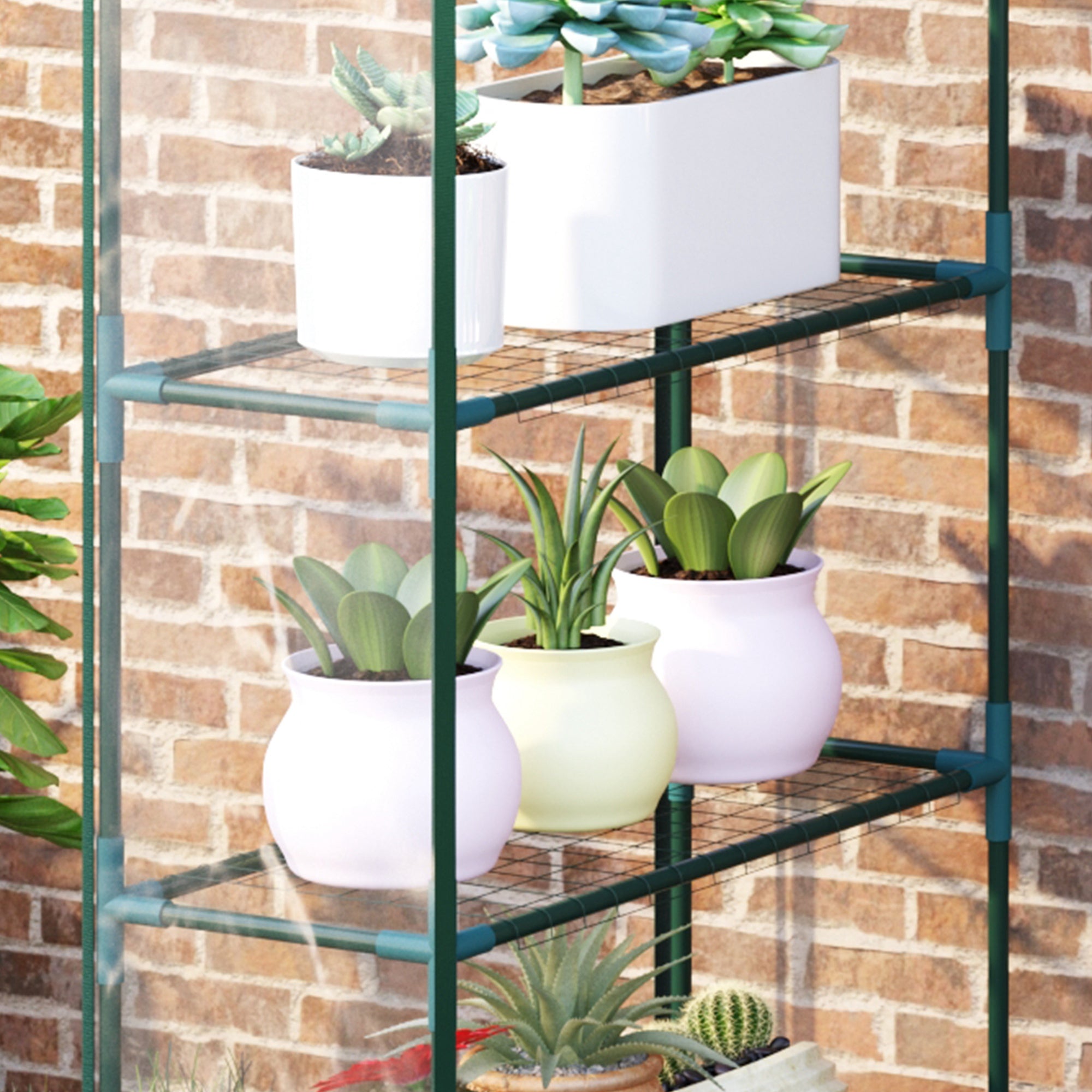 Kozy Walk in Greenhouse with 4-Tier 8 Shelves, Green House with Hemmed Cover, Roll-up Zipped Door, Steel Frame, 143 x 73 x 195cm