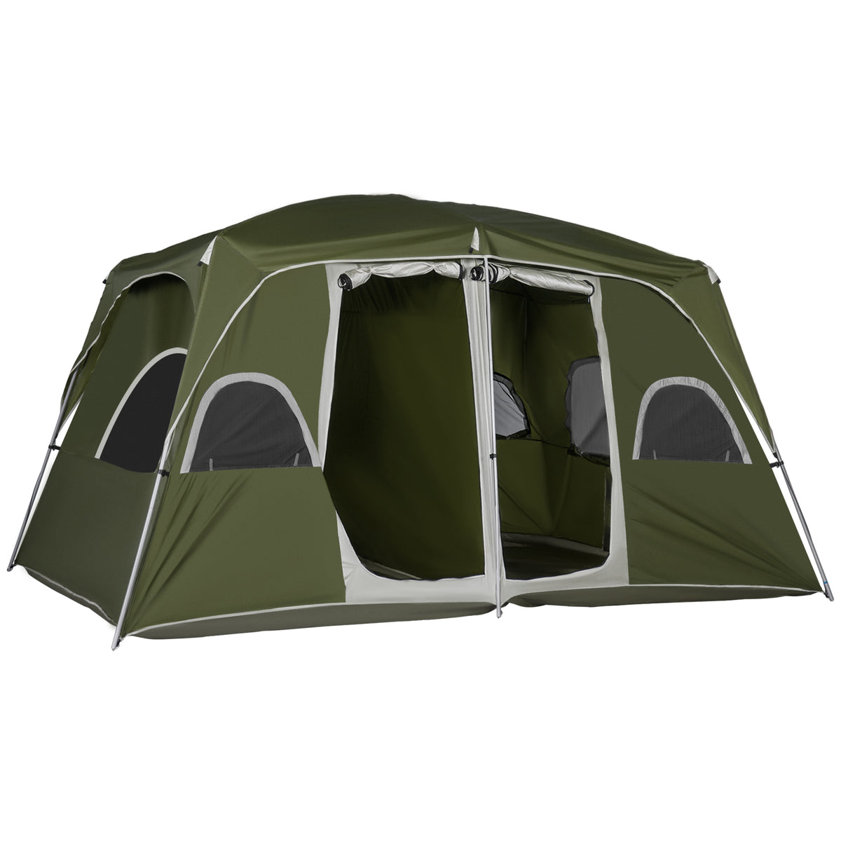 Kozy Camping Tent, Family Tent 4-8 Person 2 Room, with Large Mesh Windows, Easy Set Up for Backpacking Hiking Outdoor, Green
