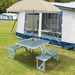 Outsunny Folding Camping Table and Chairs Set, Portable Picnic Table with Stools, Aluminium Outdoor Garden BBQ Party Field Kitchen