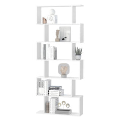 HOMCOM Wooden Wood S Shape Storage Display 6 Shelves Room Divider Unit Chest Bookshelf Bookcase Cupboard Cabinet Home Office Furniture, White