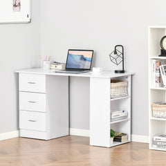 HOMCOM 120cm Computer Desk Writing Table PC Workstation Study Laptop Stationery w/ 3 Shelf & Drawers White