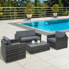 Kozy 4 Pieces Wicker Steel Rattan Sofa Set Garden Chair Seat Furniture Patio Grey