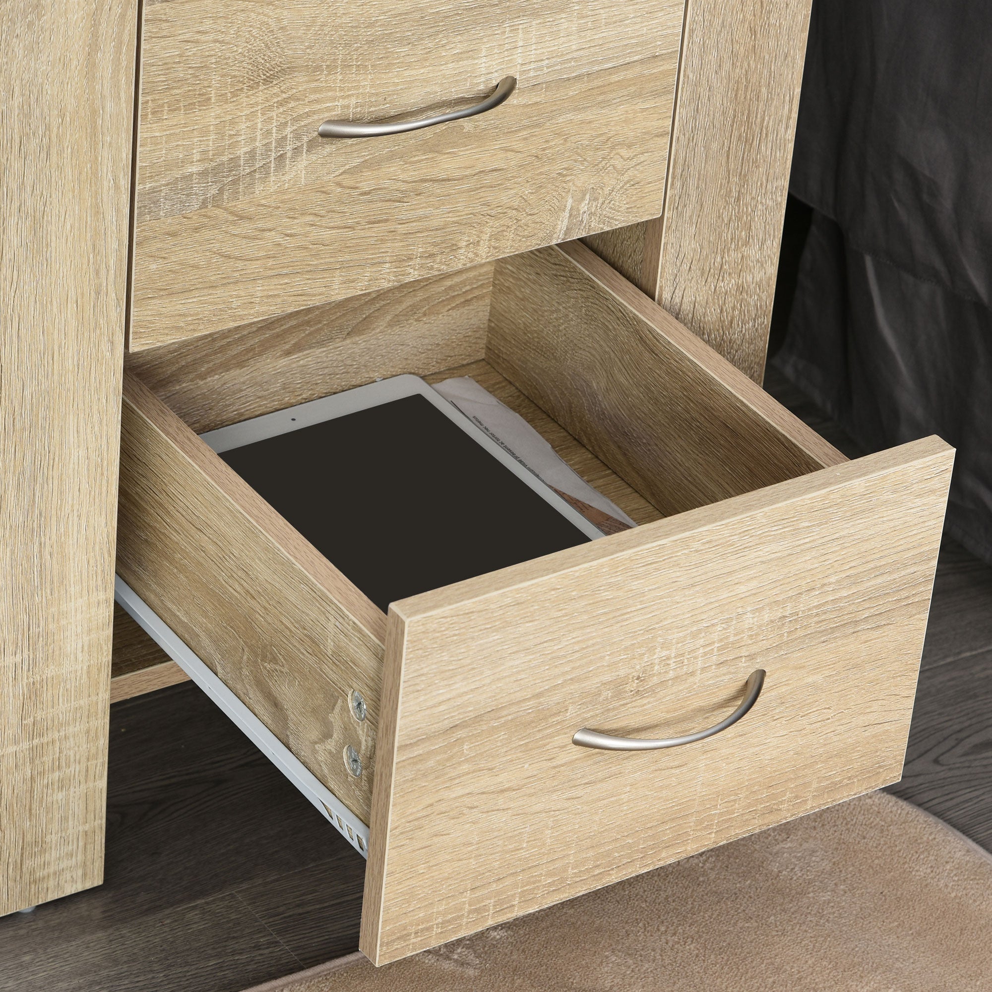 HOMCOM Bedside Table with 2 Drawers, Modern Boxy Design, Elevated Base, Melamine Finish, Bedroom Storage, Oak Brown