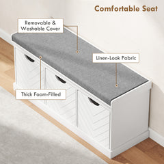 Kozy Three-Drawer Shoe Bench, with Seat - White