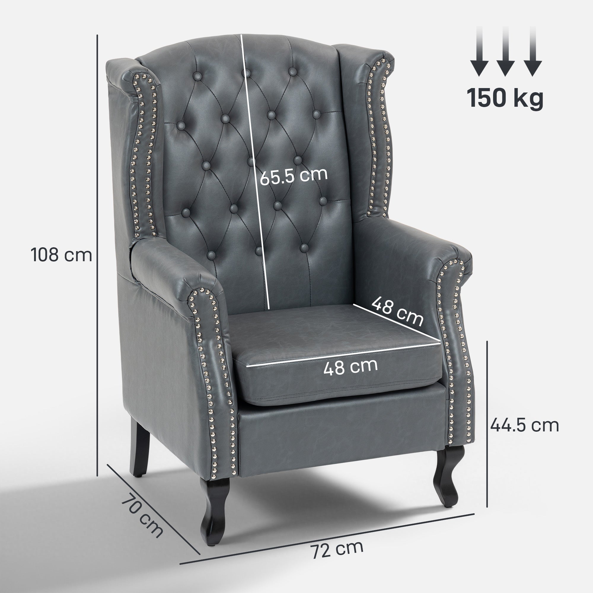 Kozy - Wingback Accent Chair Tufted Chesterfield-style Armchair with Nail Head Trim for Living Room Bedroom Grey