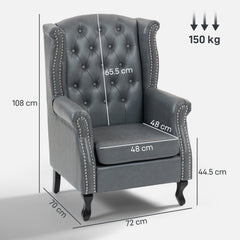 Kozy - Wingback Accent Chair Tufted Chesterfield-style Armchair with Nail Head Trim for Living Room Bedroom Grey