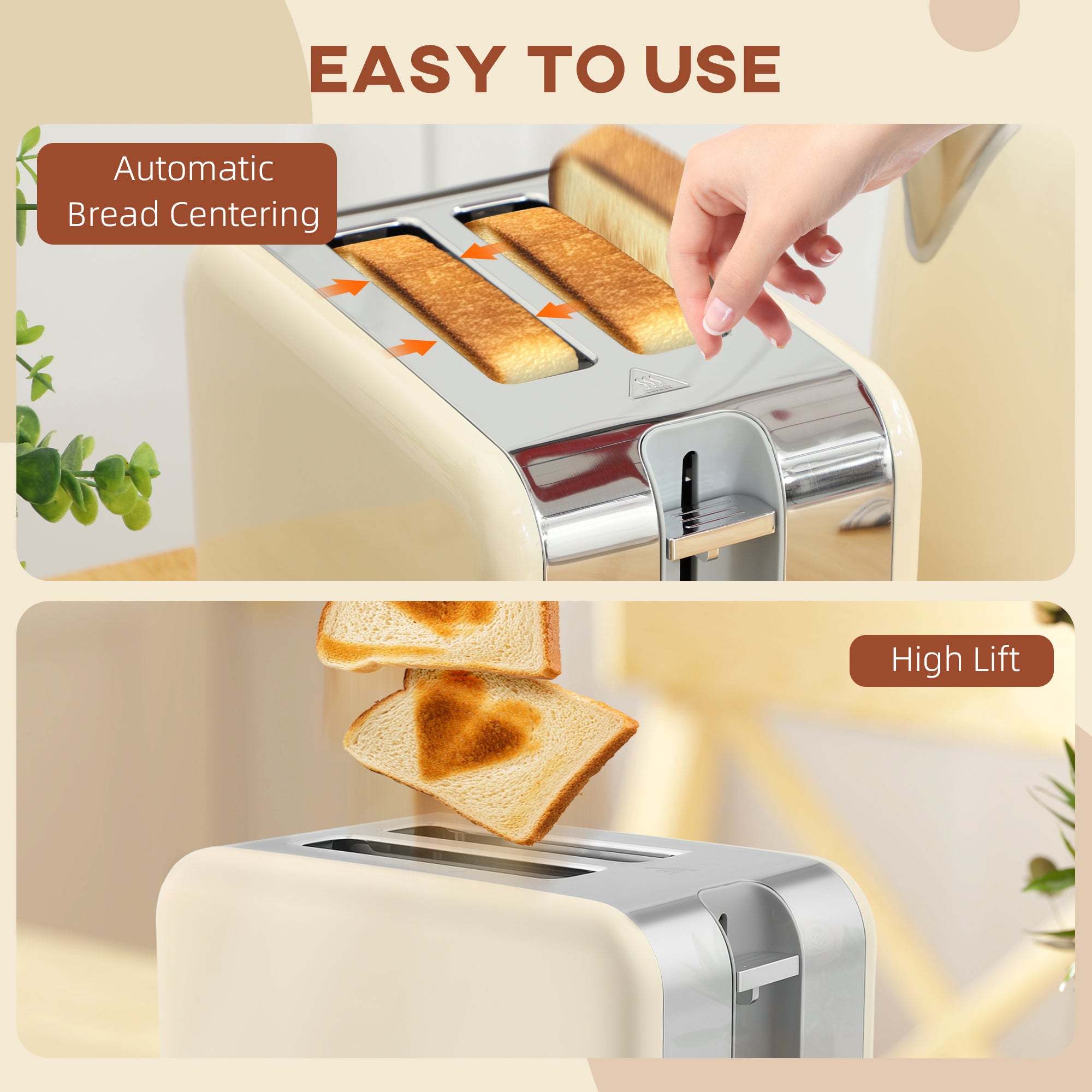 Kozy - Retro Toaster and Kettle Set - Cream