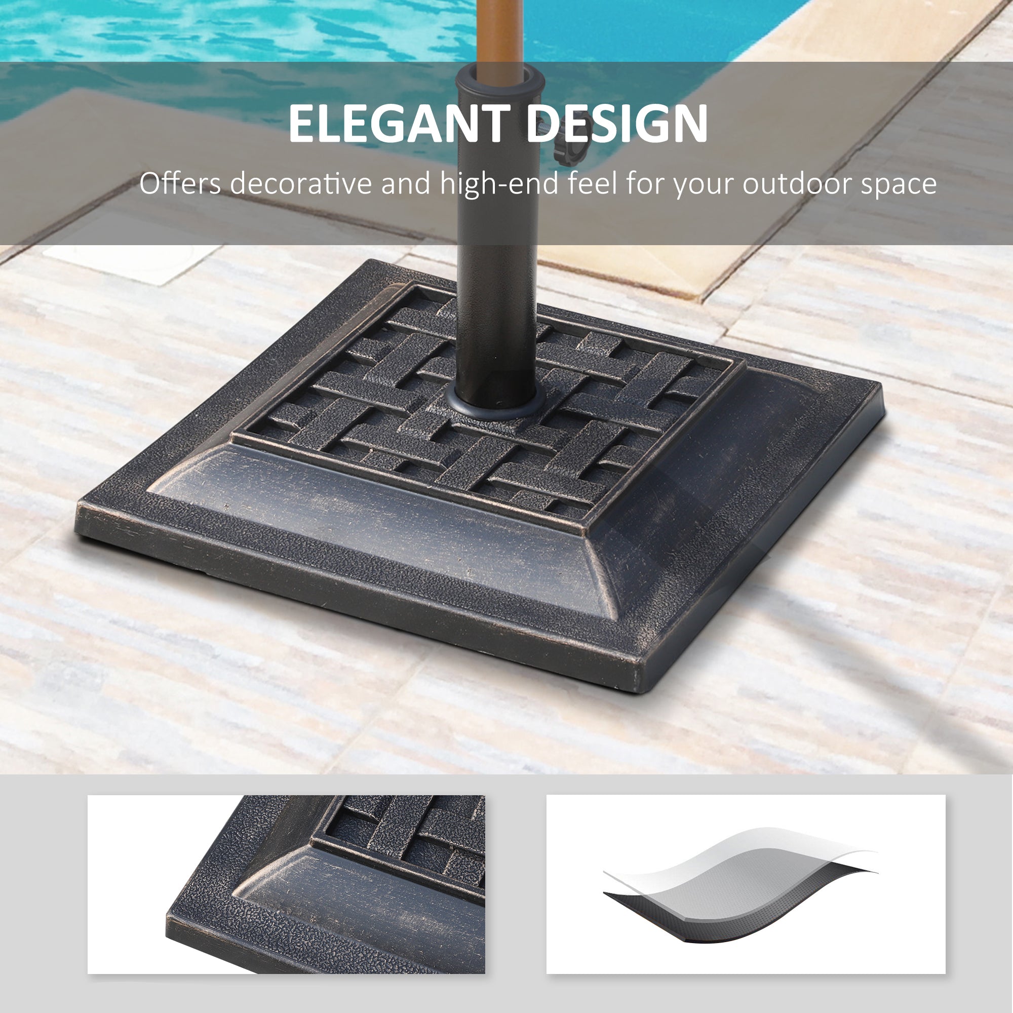 Kozy 9kg Square Garden Parasol Base Holder Resin Outdoor Market Umbrella Stand with Adjustable Coupler, Bronze