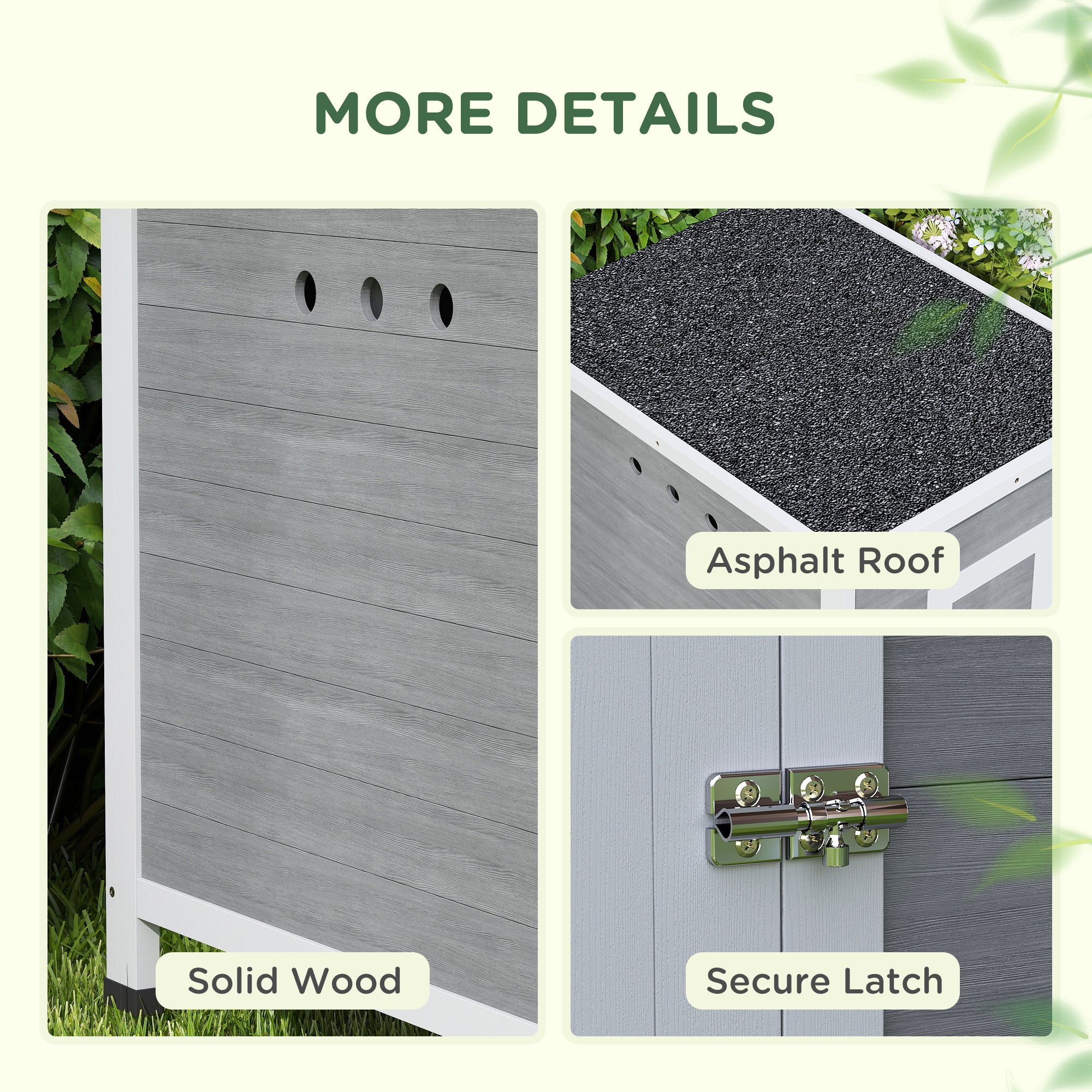 Kozy - Wooden Duck House with Ramp, Double Doors, Openable Asphalt Roof, Ventilation Holes, Removable Base, Light Grey