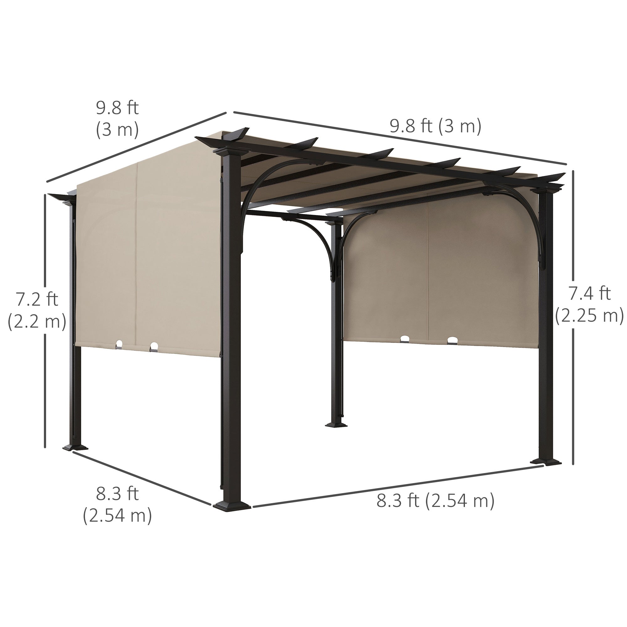 Kozy 3 x 3(m) Outdoor Pergola, Garden Pergola Gazebo with Adjustable Canopy, Grey