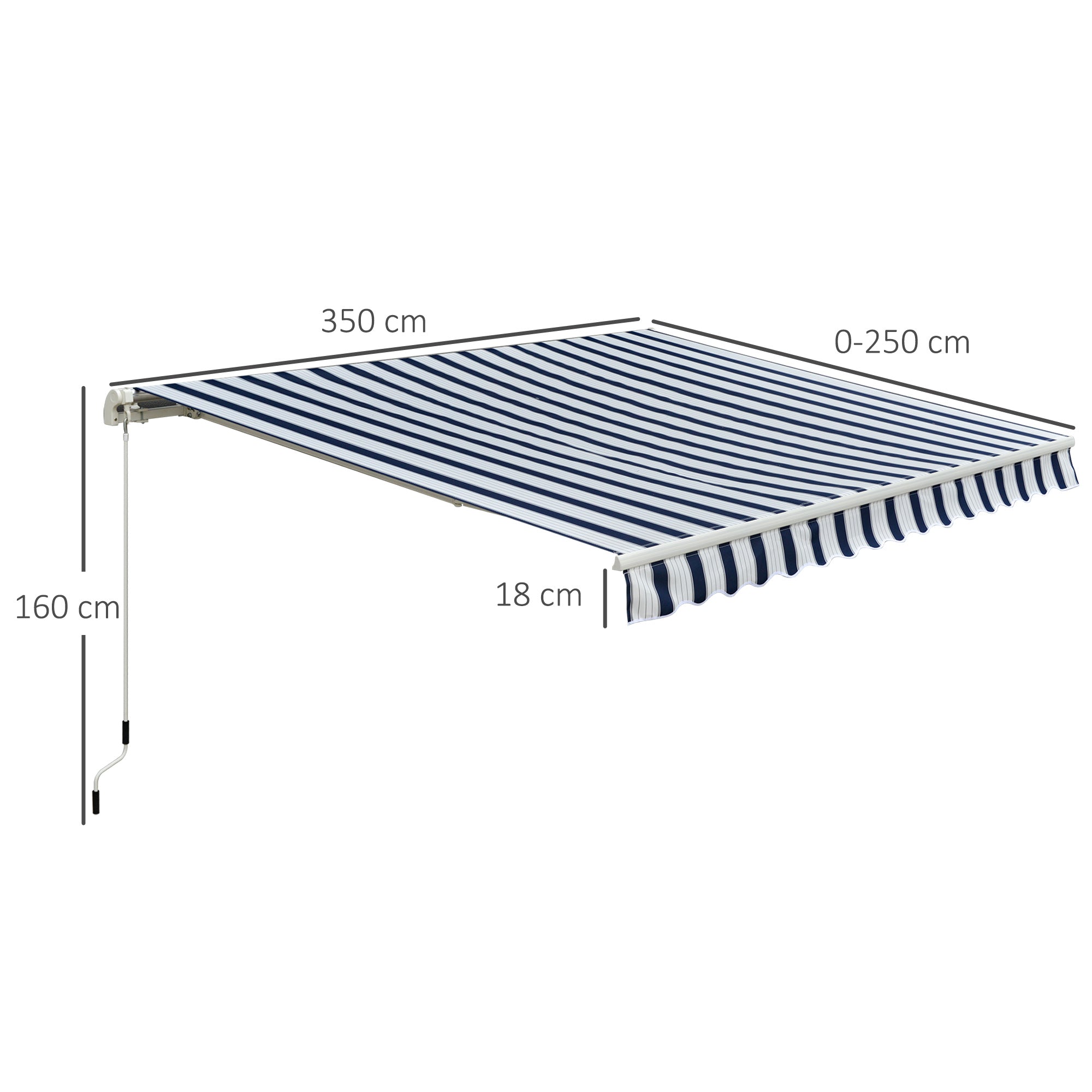 Kozy Manual Retractable Awning, 3.5x2.5 m-Dark Blue/White Stripes