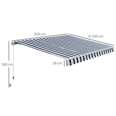 Kozy Manual Retractable Awning, 3.5x2.5 m-Dark Blue/White Stripes