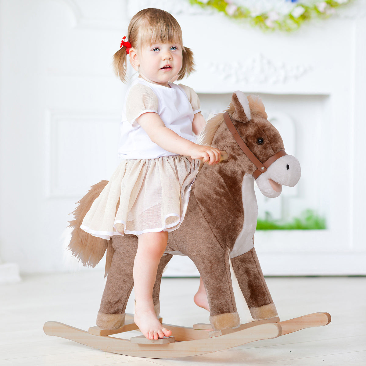 HOMCOM Kids Plush Rocking Horse