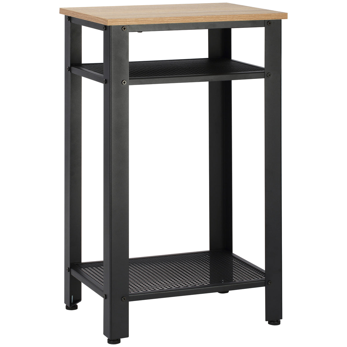 Kozy Tall Side Table with 3 Layer, 2 Shelves Storage Display Industrial-Style, Metal Frame, Bedside End Table for Living Room Bedroom, Oak and Black