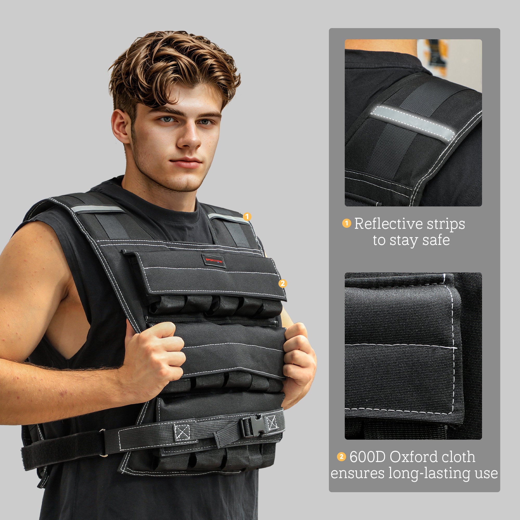 Kozy 30KG Adjustable Weighted Vest, Running Weight Vest, with 30 Metal Weights, Reflective Strips, for Running, Exercise