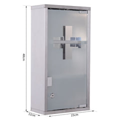 HOMCOM Lockable Medicine Cabinet, Stainless Steel, Wall Mounted with 2 Shelves & Security Glass Door, 48cm(H)