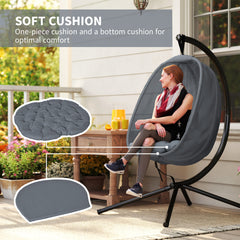Kozy Hanging Egg Chair, Folding Texteline Swing Hammock with Side Pocket, Cushion and Stand for Indoor Outdoor, Patio Garden Furniture, Grey