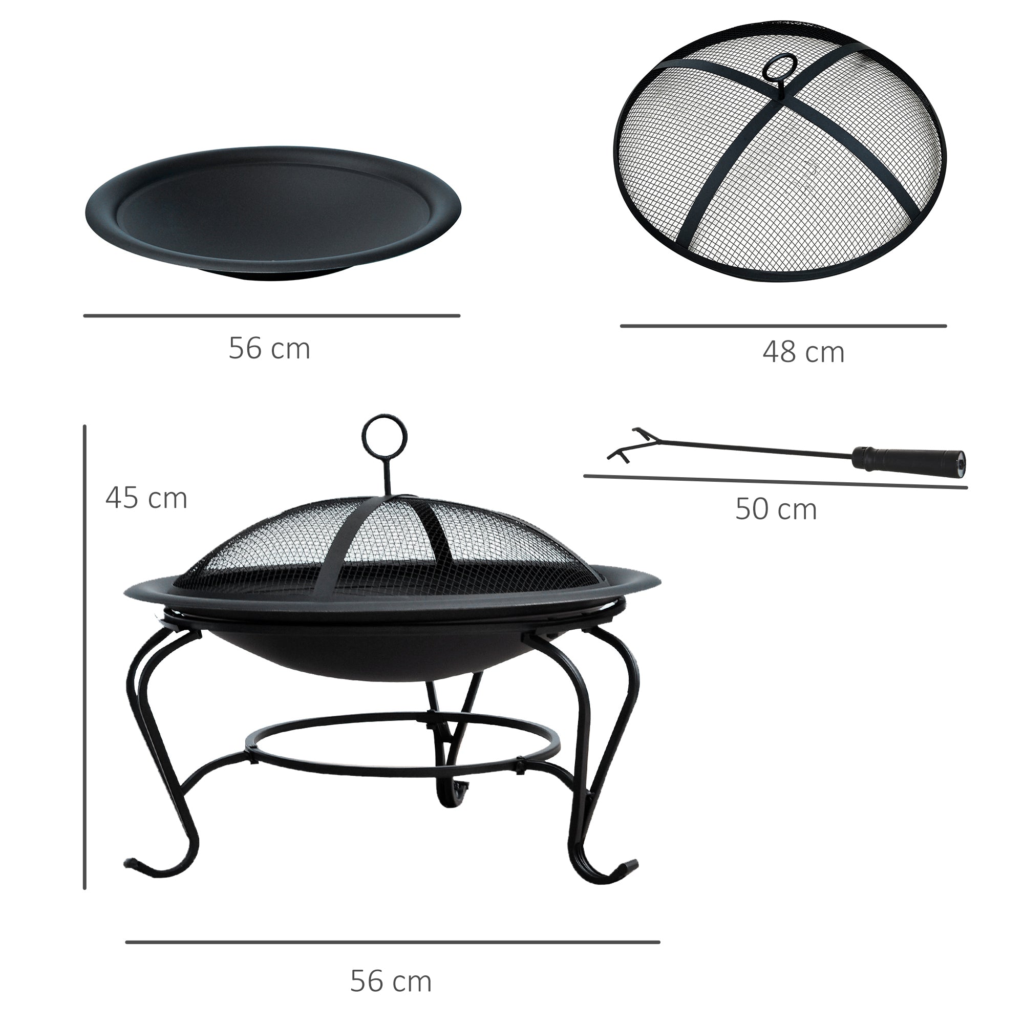 Outsunny Outdoor Fire Pit, 56 x 45H cm (Lid Included)