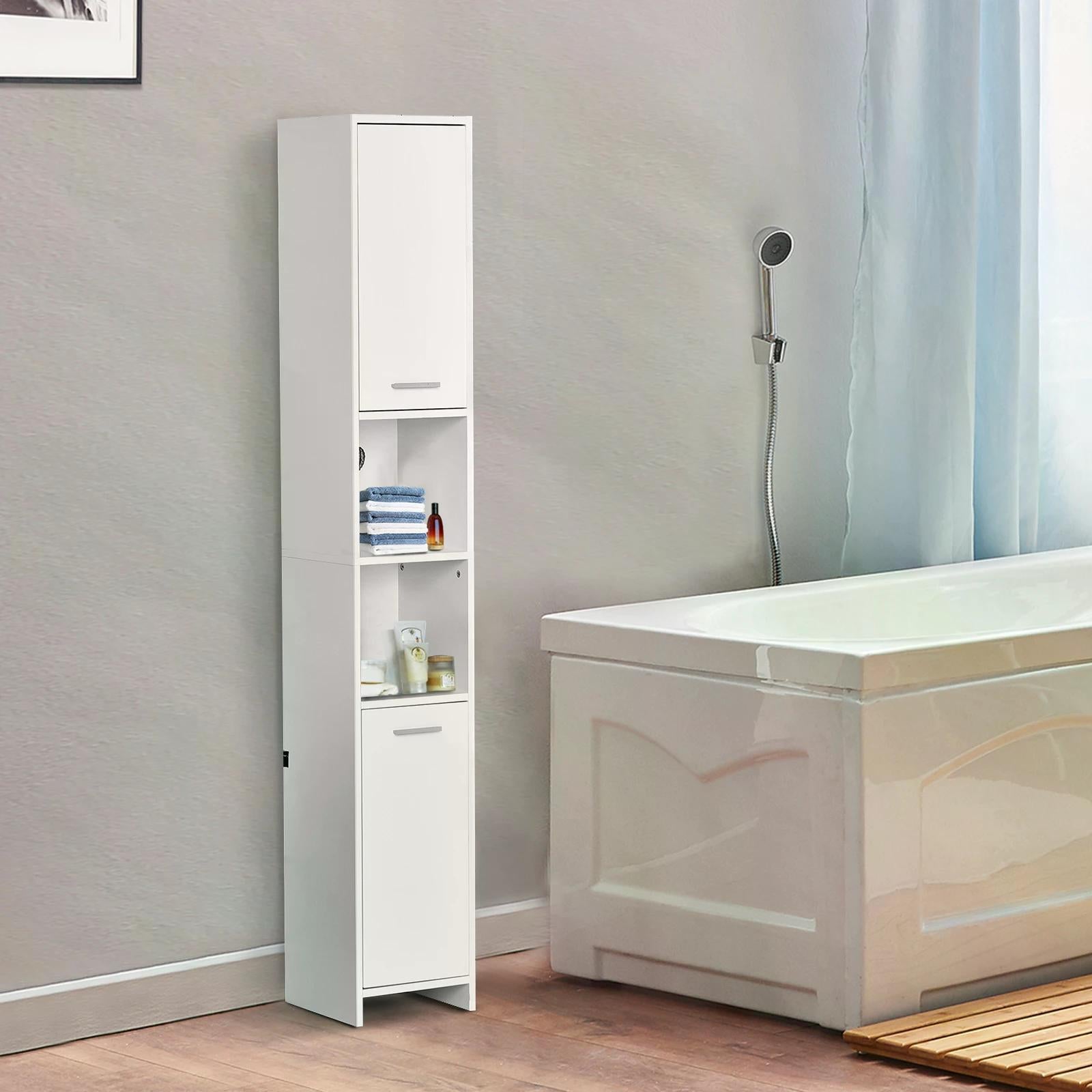 HOMCOM Slim Bathroom Tall Cabinet, High Floor Cabinet Unit for Bathroom, Freestanding Storage Cabinet with 2 Doors and Adjustable Shelves, White