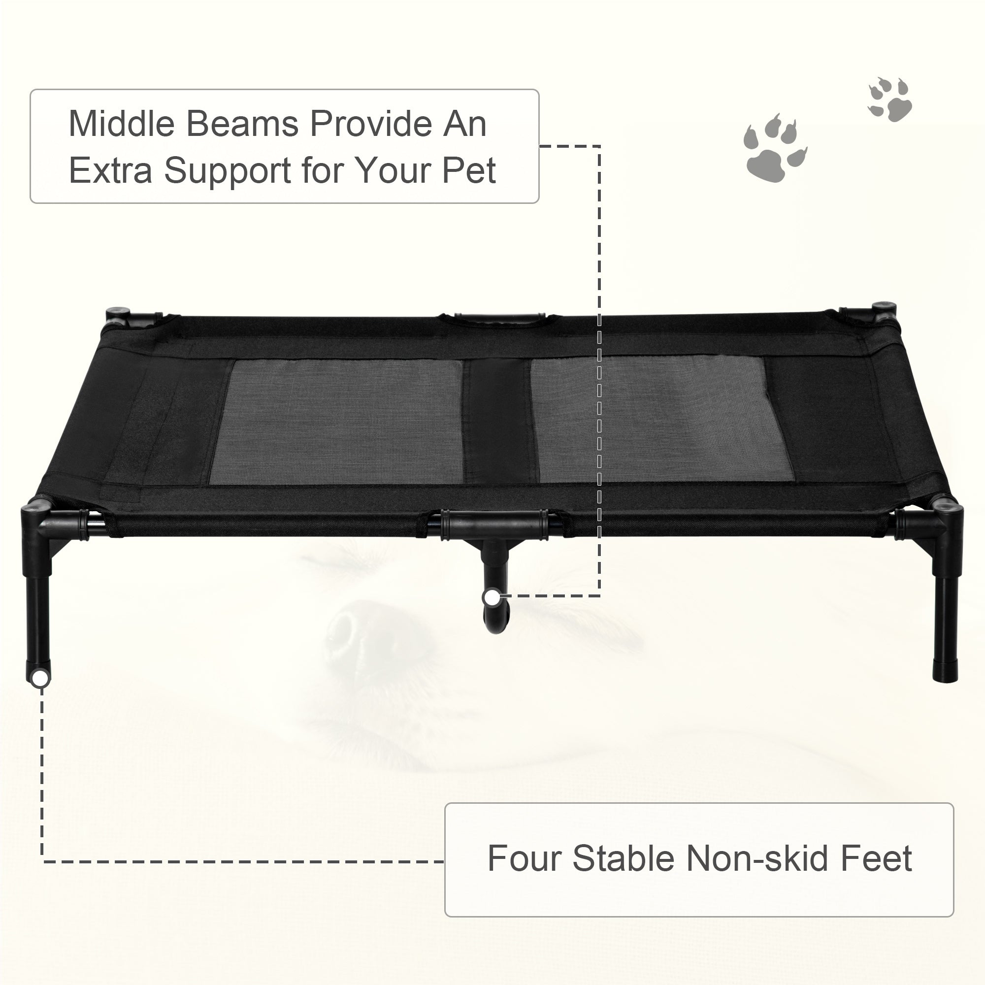 PawHut Large Elevated Dog Bed Cat Elevated Lifted Cooling Portable Camping Basket Outdoor Indoor Mesh Pet Cot Metal Frame, Black | Aosom UK
