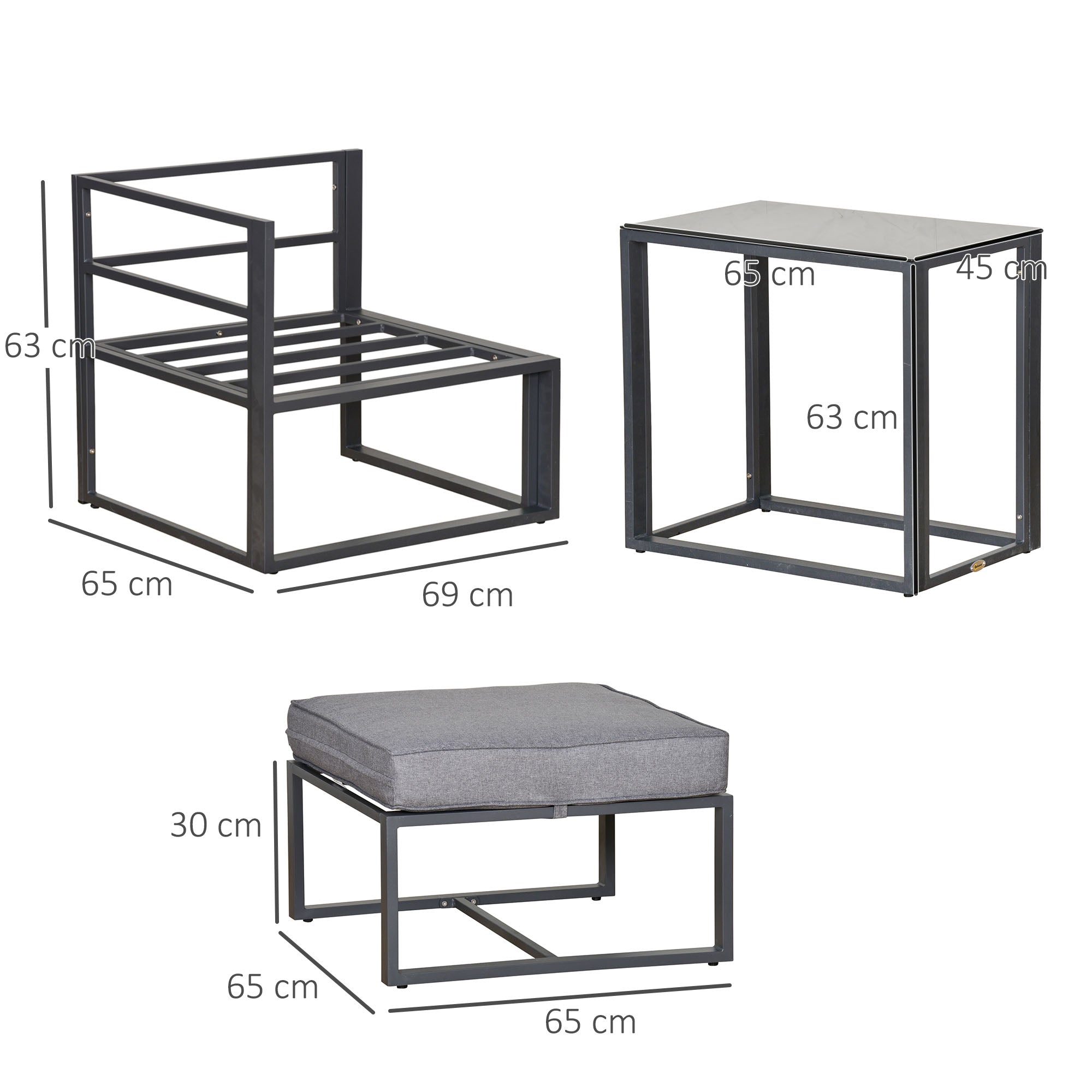 Kozy 5 Piece Garden Aluminium Conversation Sofa Set Patio Furniture Set Outdoor 2 Sofas 2 Footstools End Table with Cushions