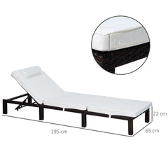 Outsunny Garden Outdoor Rattan Furniture Patio Sun Lounger Recliner Reclining Chair Bed Fire Resistant Sponge, Cream White | Aosom UK