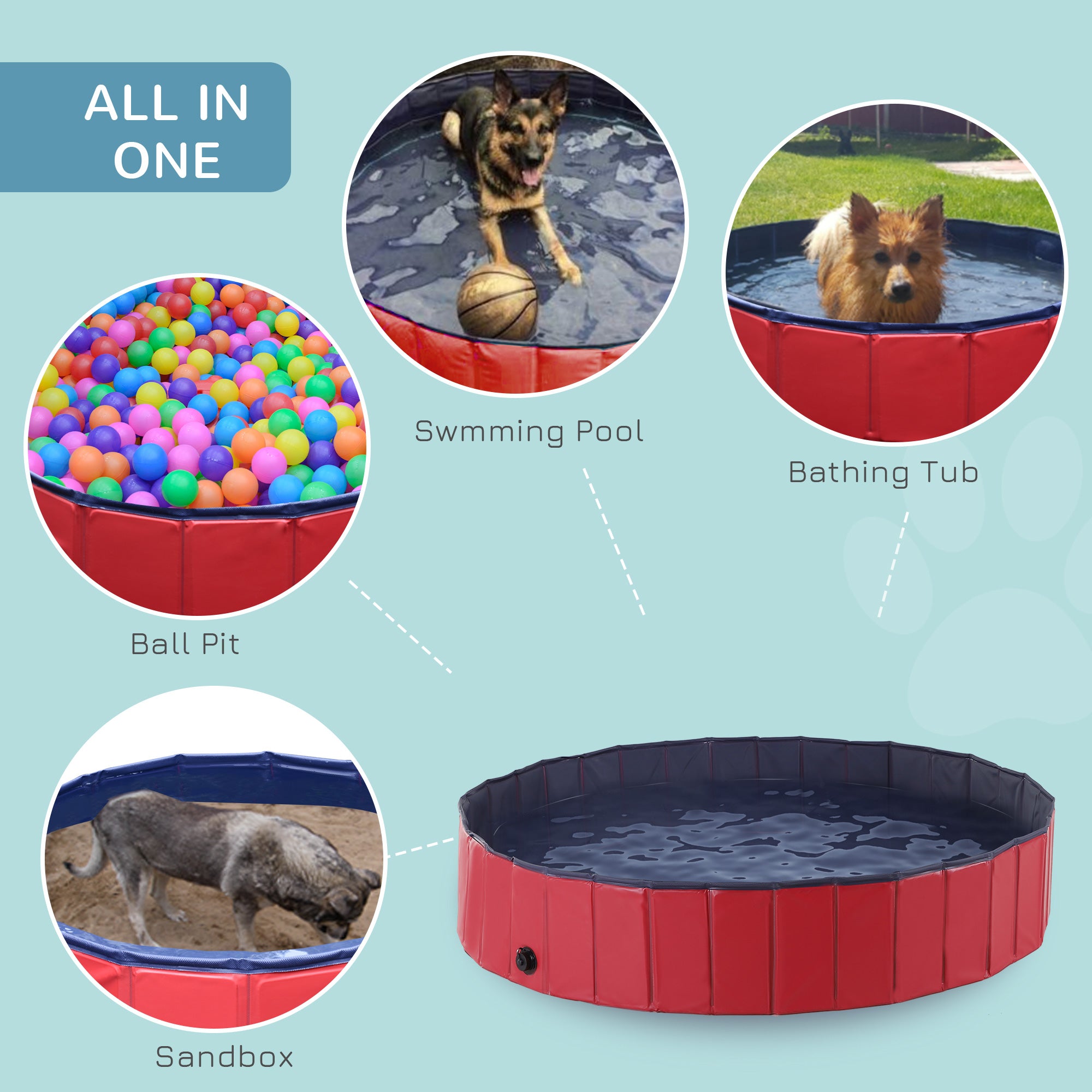 Pawhut Durable Pet Swimming Pool, 160x30cm, Foldable PVC Design, Easy Storage, Red/Dark Blue for Dogs