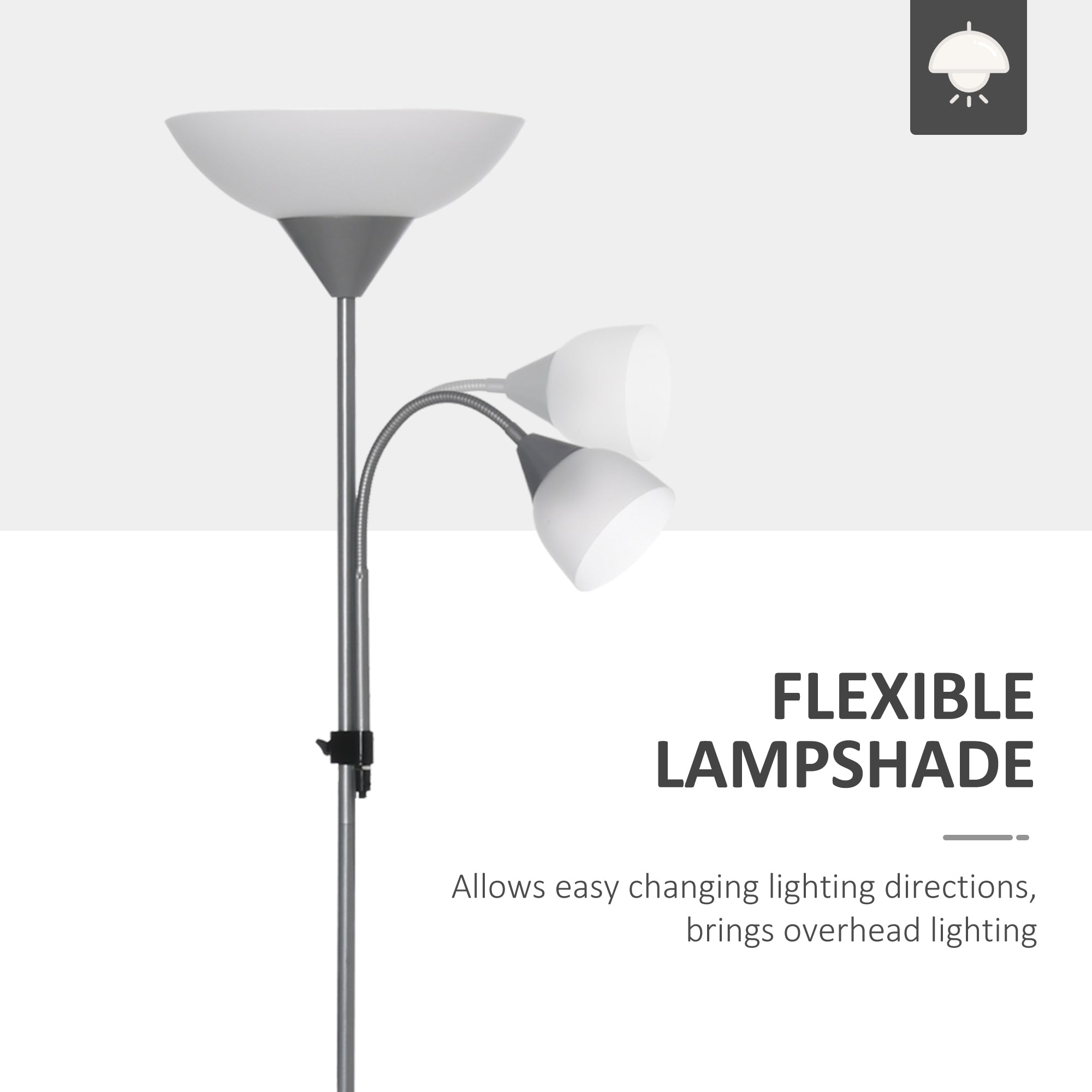 Kozy LED Floor Lamp for Living Room, 180cm Tall Standing Lamp, Mother and Child Uplighter with Adjustable Gooseneck, Silver Tone