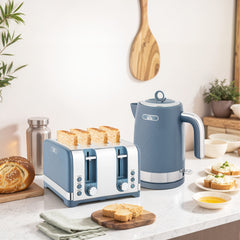Kozy Sleek Textured Kettle and Four-Slice Toaster Set - Blue