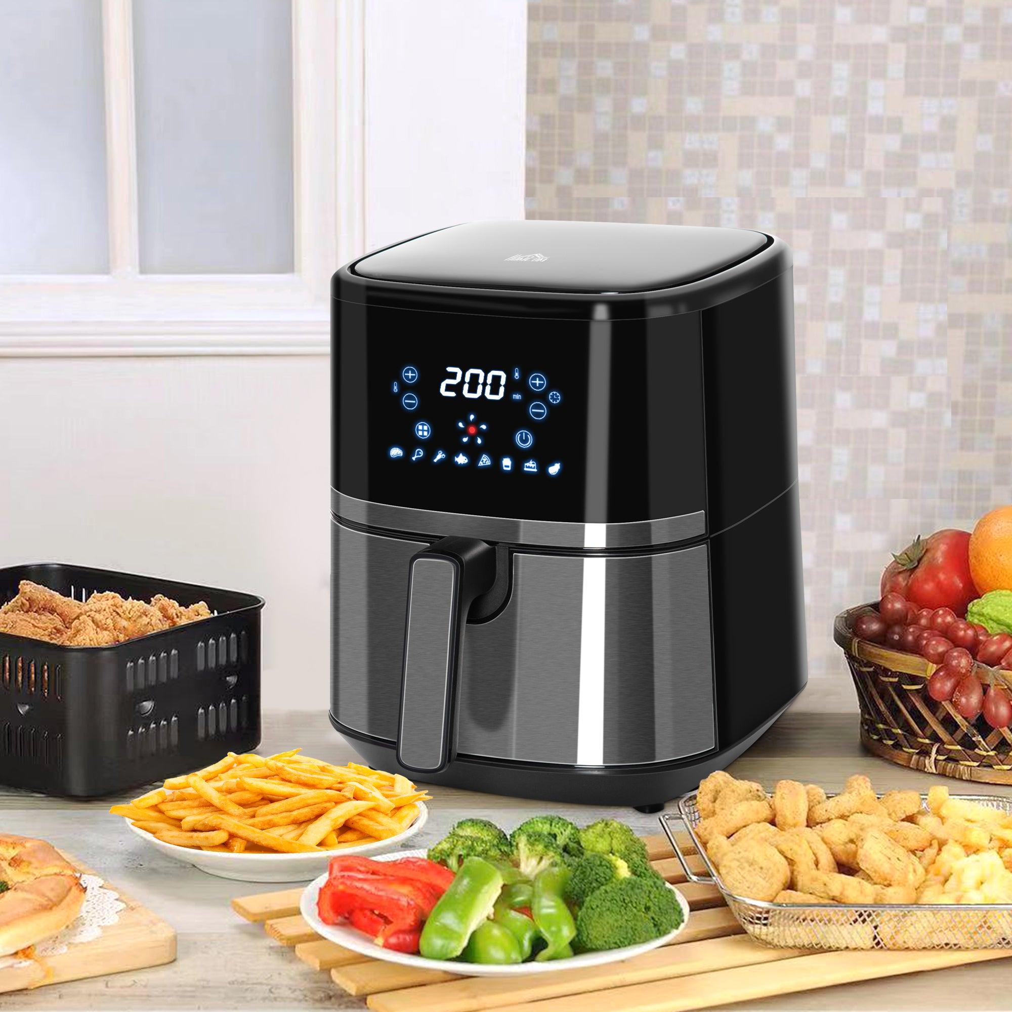 Kozy 4.5L Air Fryer, 8-in-1 Digital Air Fryer Oven with Rapid Air Circulation, Temp Control & Timer, Non-stick Basket, Oil-Free Cook, 1500W, Black