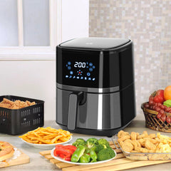 Kozy 4.5L Air Fryer, 8-in-1 Digital Air Fryer Oven with Rapid Air Circulation, Temp Control & Timer, Non-stick Basket, Oil-Free Cook, 1500W, Black