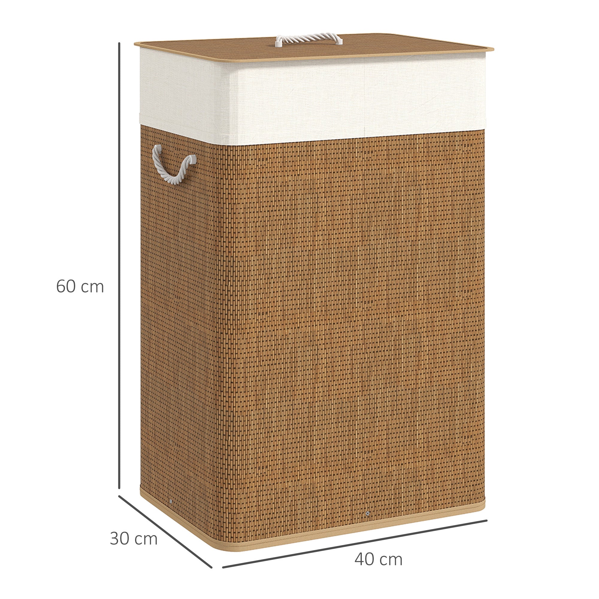Kozy Bamboo Laundry Basket with Lid, 72L Laundry Hamper with Rope Handles, Washing Basket with Removable Washable Liner Bag for Bathroom, Bedroom, Brown