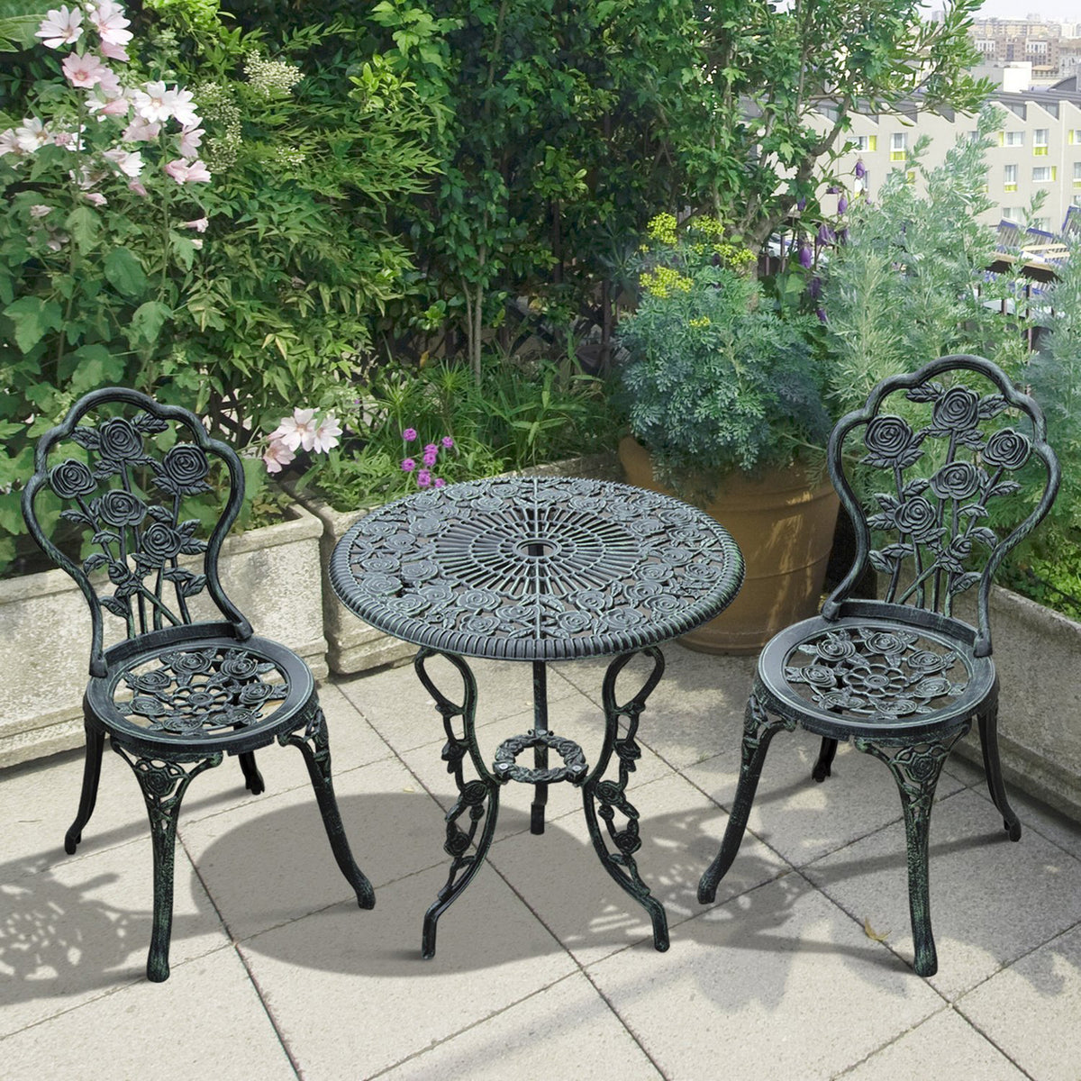 Outsunny Cast Aluminium Outdoor Patio Garden Bistro Elegant Design Table Chair Set