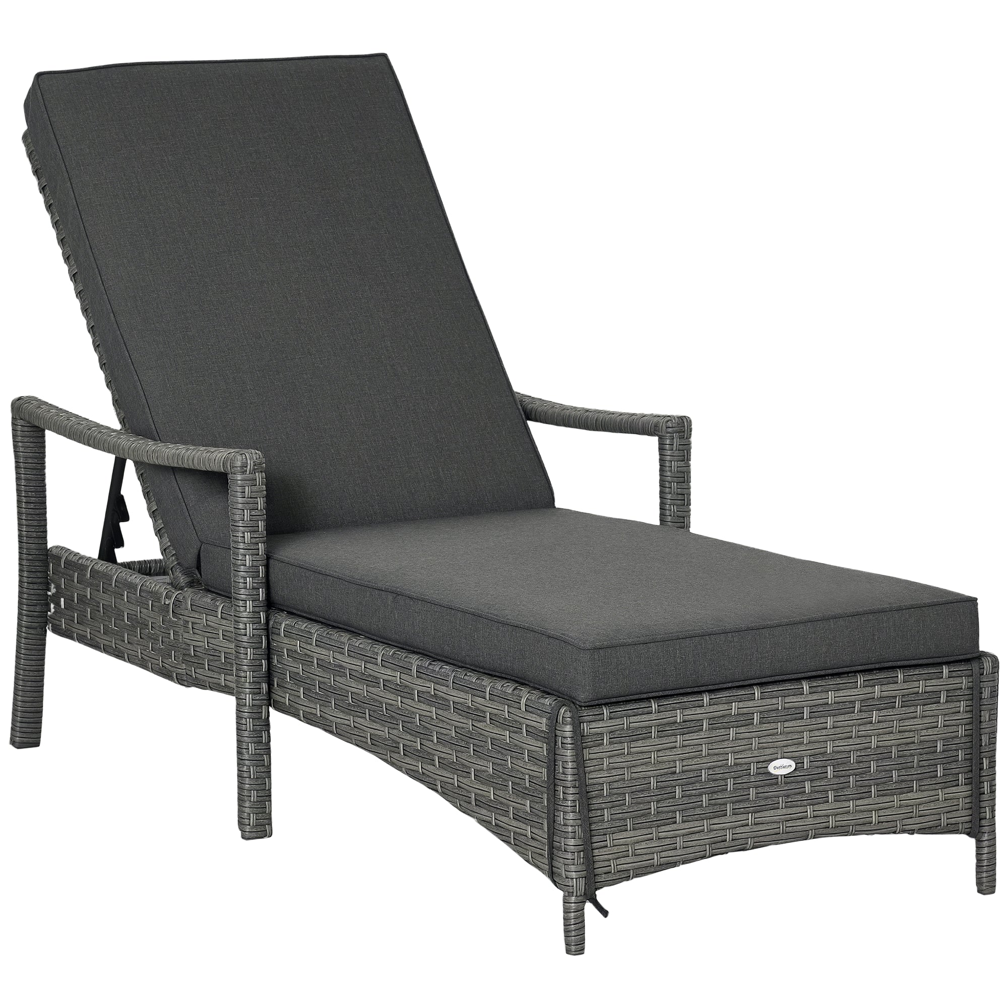 Kozy Patio Rattan Sun Lounger, Dual Wicker Weave Outdoor Single Reclining Chair Furniture, 5-Level Adjustable Backrest w/ Removeable & Washable Cushion, Mixed Grey