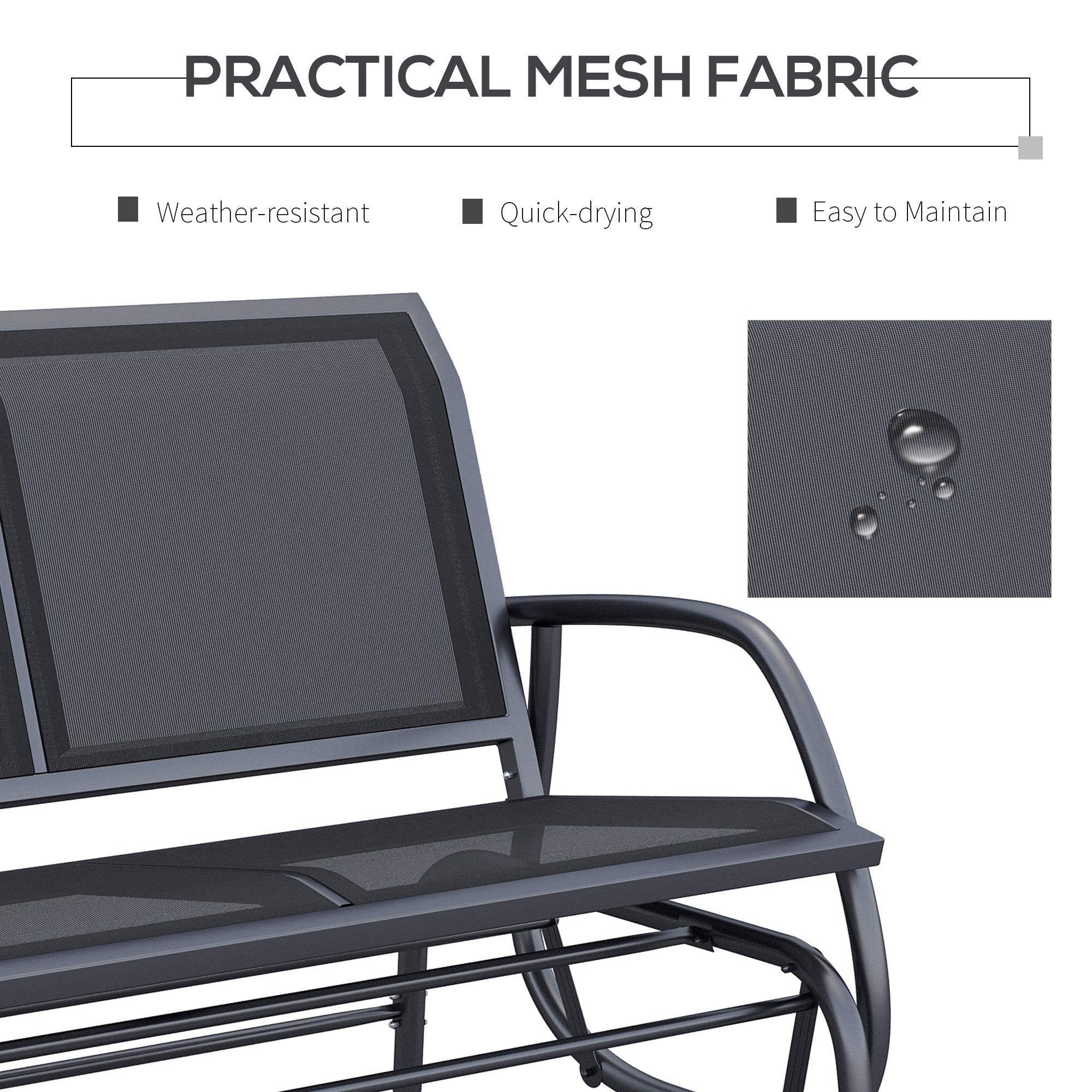 Outsunny 2-Person Outdoor Glider Bench Patio Double Swing Gliding Chair Loveseat w/Power Coated Steel Frame for Garden Porch, Black | Aosom UK