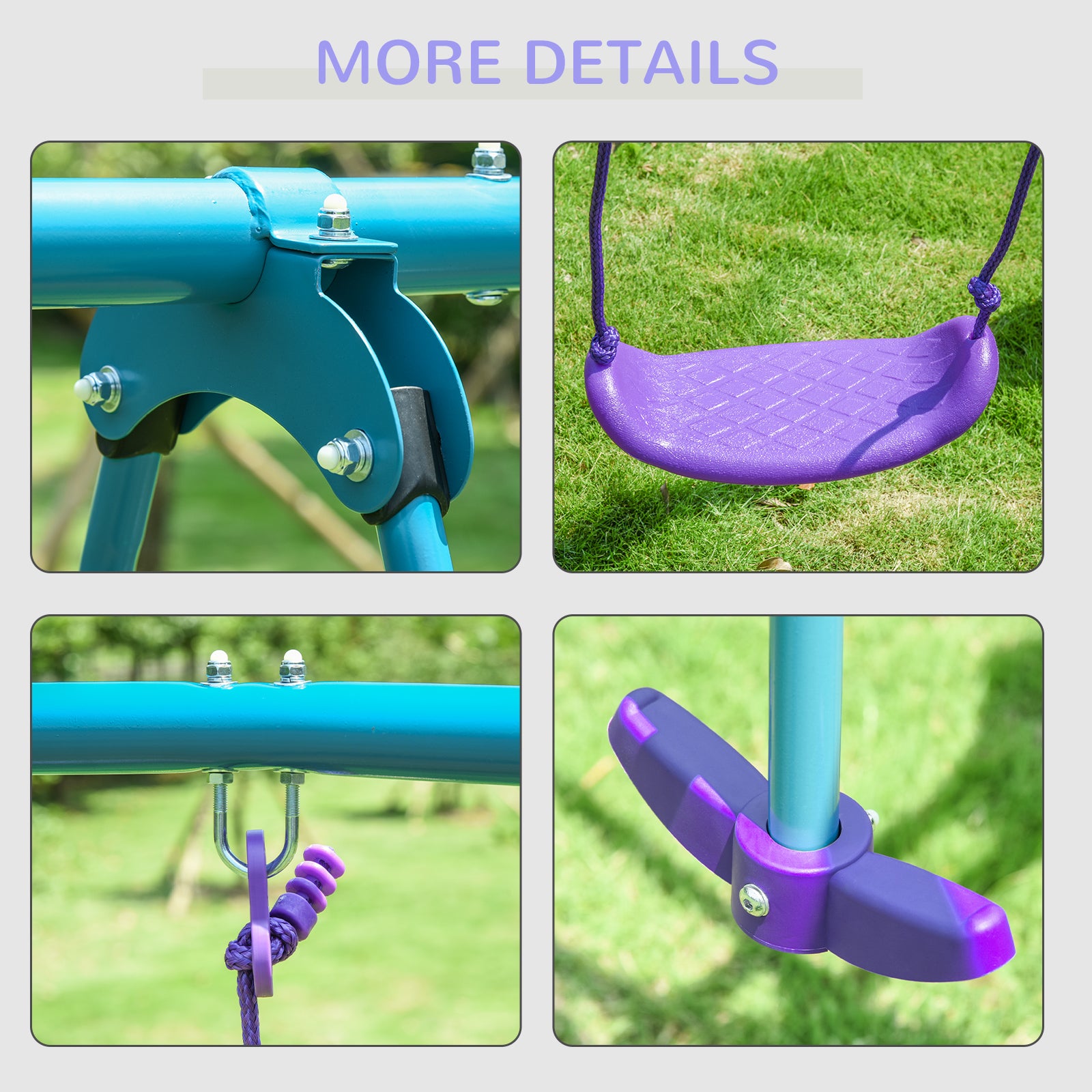 Kozy Metal Swing Set, with Seesaw, Adjustable Height, for Ages 3+ Years, Purple