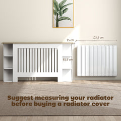 Kozy Radiator Cover with Open Storage Shelves, Vertical Slatted Cabinet Shelf Heater Cover for Living Room, Hallway, Large, White (H: 83 / W: 152 / D: 19 cm)