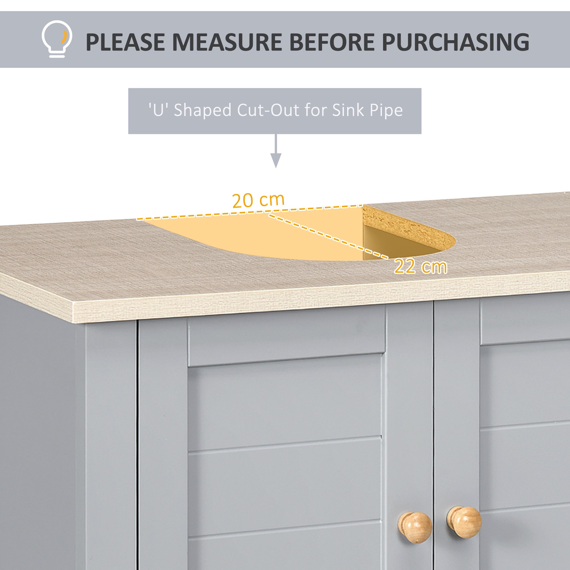 Kozy Under Sink Cabinet, Bathroom Vanity Unit, Pedestal Under Sink Design, Storage Cupboard with Adjustable Shelf, Grey