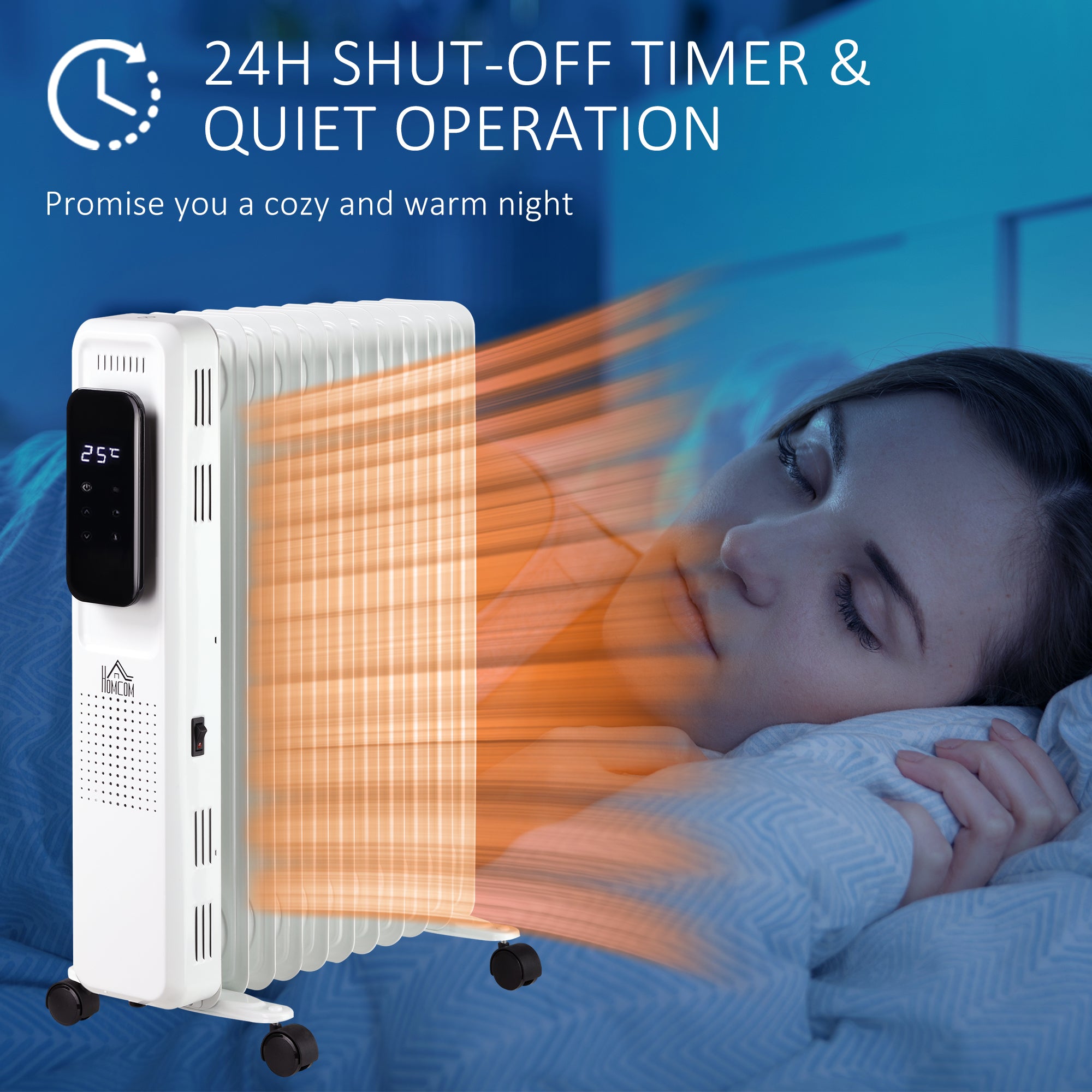 Kozy 2500W Oil Filled Radiator, 11 Fin Portable Electric Heater with LED Display, 24H Timer, 3 Heat Settings, Adjustable Thermostat, Safety Cut off, Remote Control, White